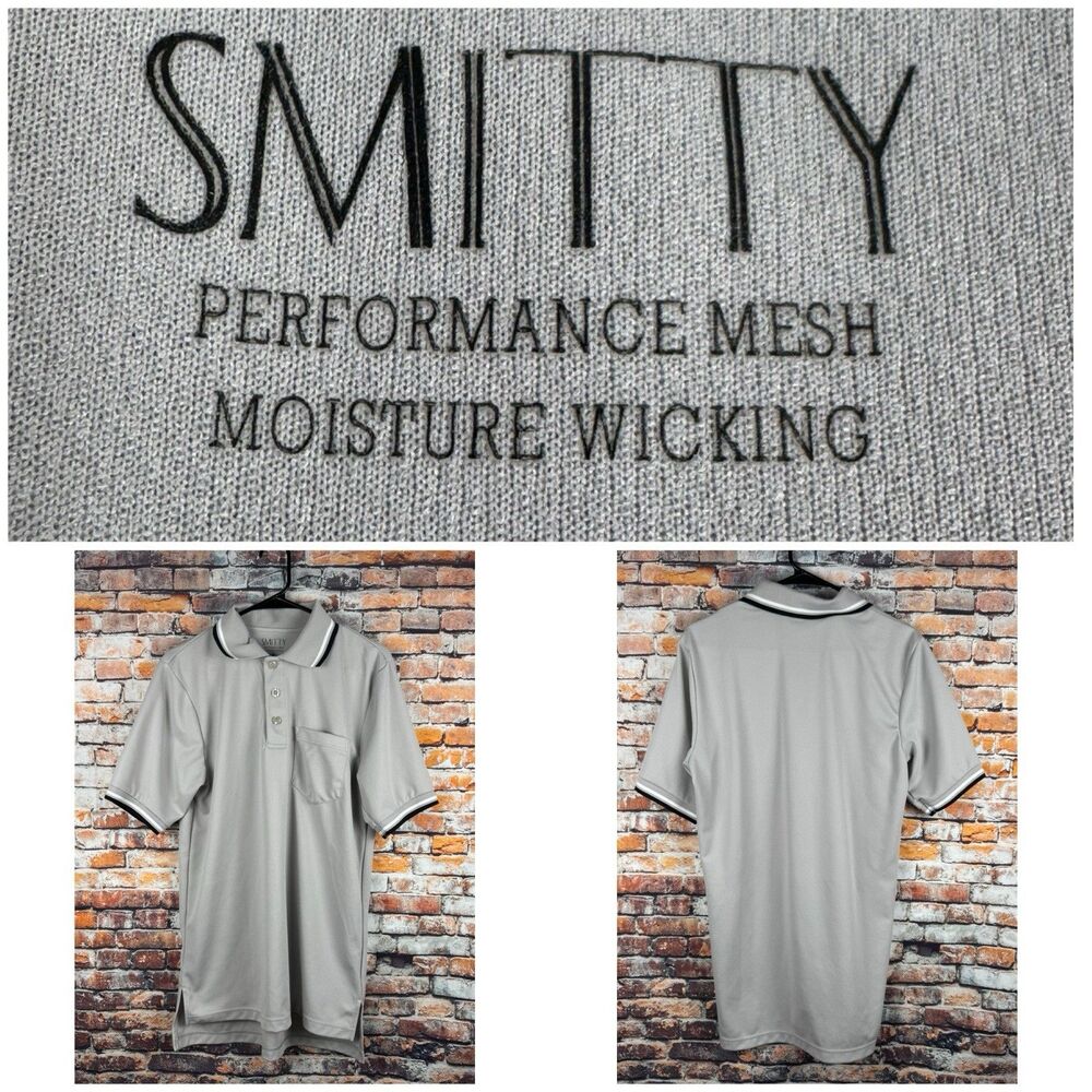 Smitty Performance Mesh Moisture Wicking Umpire Gray Polo Shirt Small